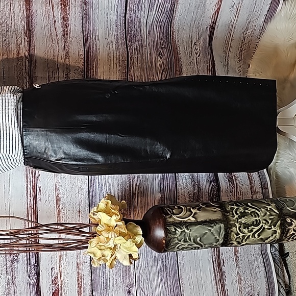 NWT YING DAK RHINESTONE 100% BLACK LEATHER LINED MAXI SKIRT - Picture 8 of 16